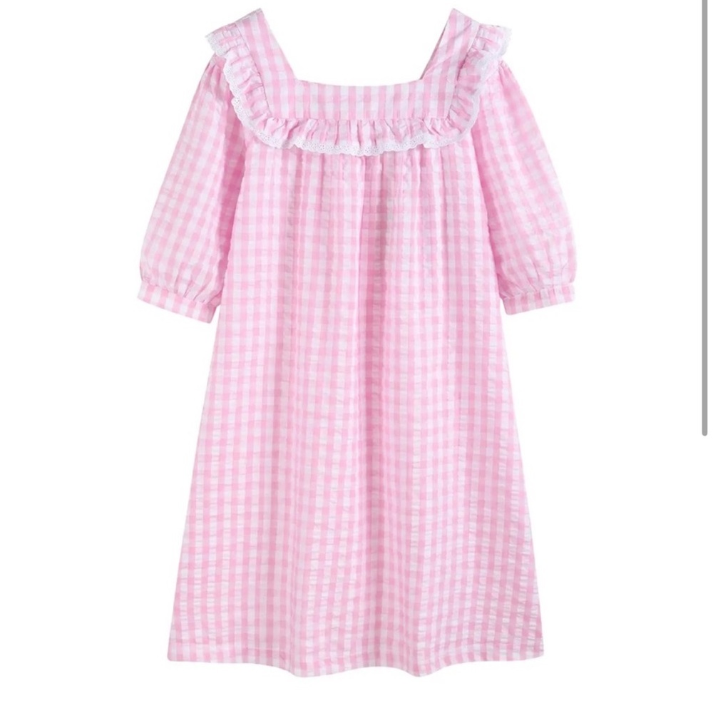 Lil Cactus pink and white gingham nightgown day dress nap dress nursing friendly